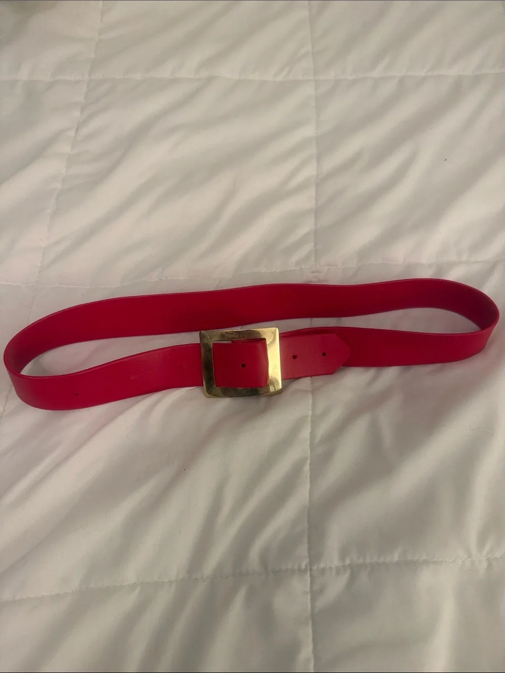 Women's Red Belt with Gold Square Buckle